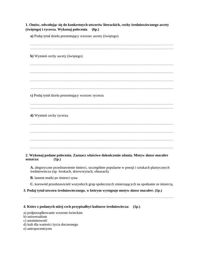 Test Popr. Średniowiecze | PDF