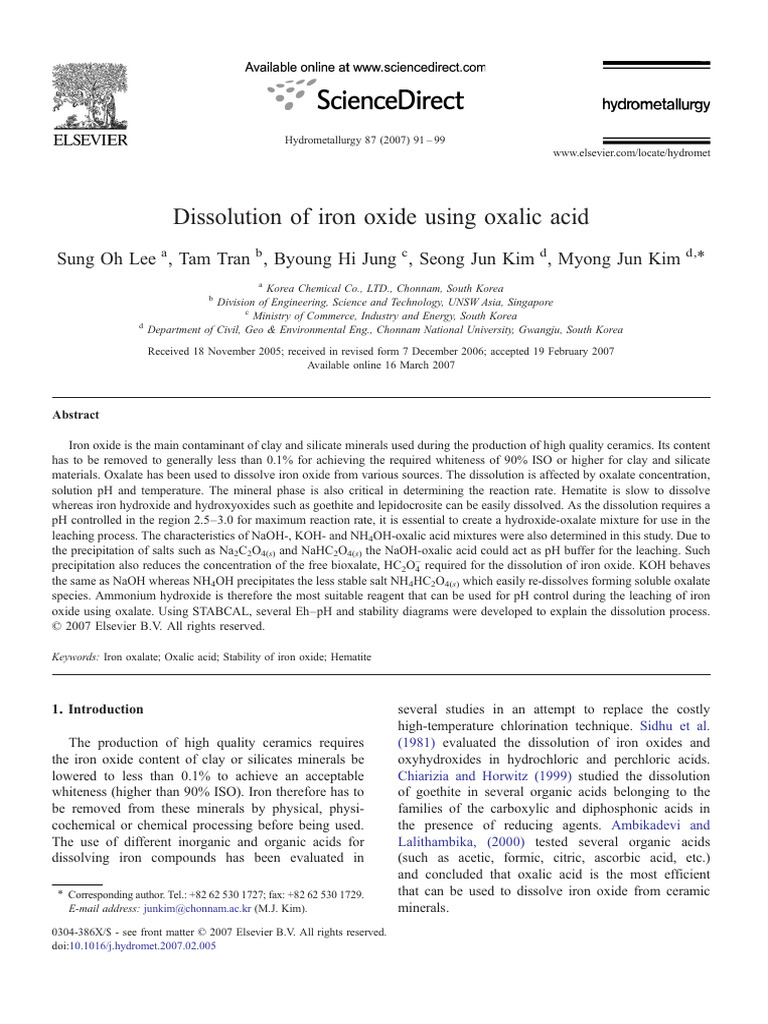 Iron Oxide Dissolution with Oxalic Acid | PDF | Iron | Acid