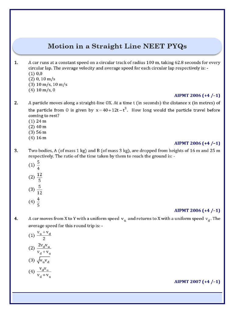 Motion in 1d Test | PDF