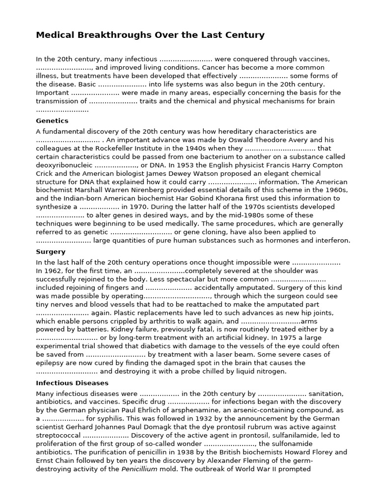 20th Century Medical Breakthroughs | PDF | Heart | Cancer