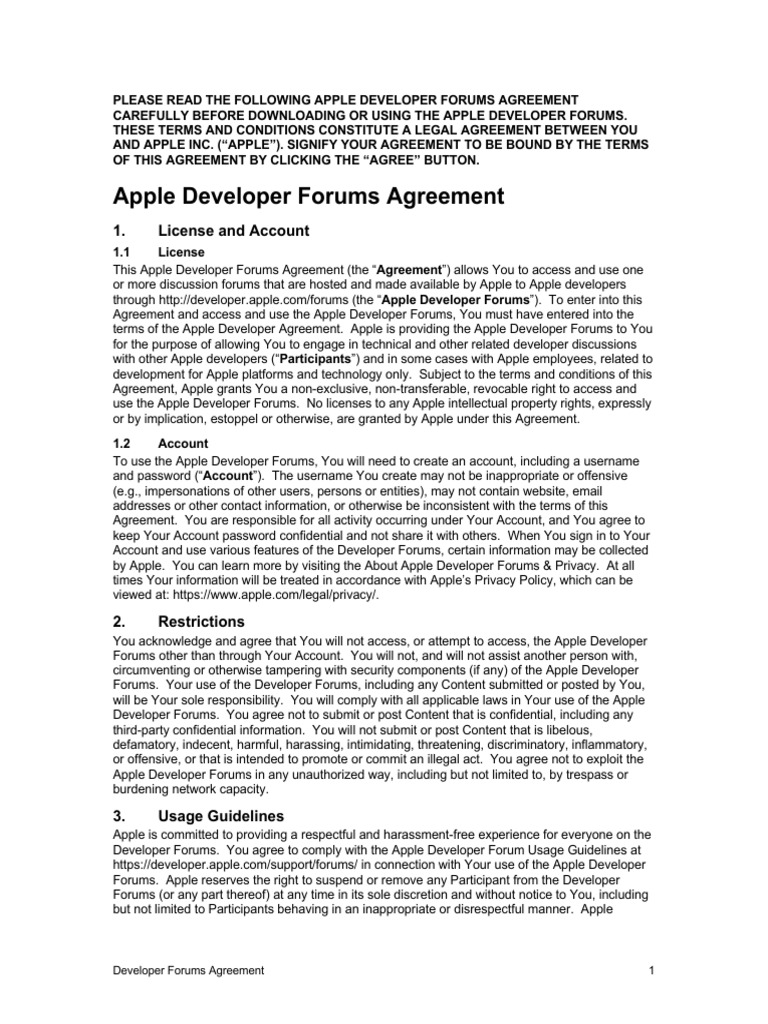 Apple Developer Forums Agreement | PDF | Damages | Arbitration