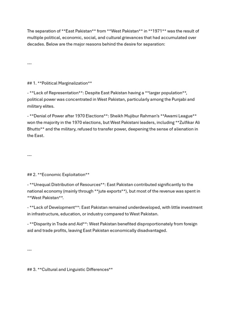 Separation of East Pakistan and Establishment of Bangladesh in 1971 ...