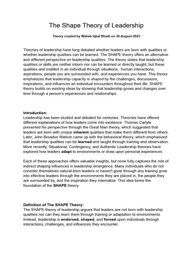 SHAPE Theory: Leadership Redefined | PDF | Leadership | Mentorship