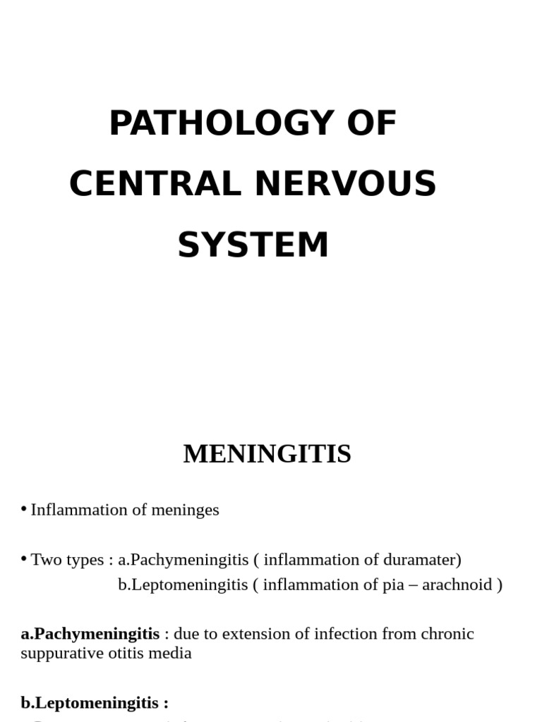 Central Nervous System Meningitis Pathology | PDF | Meningitis ...