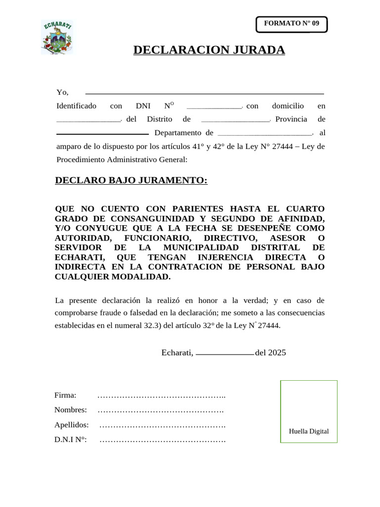 Declaración Jurada de Parentesco | PDF