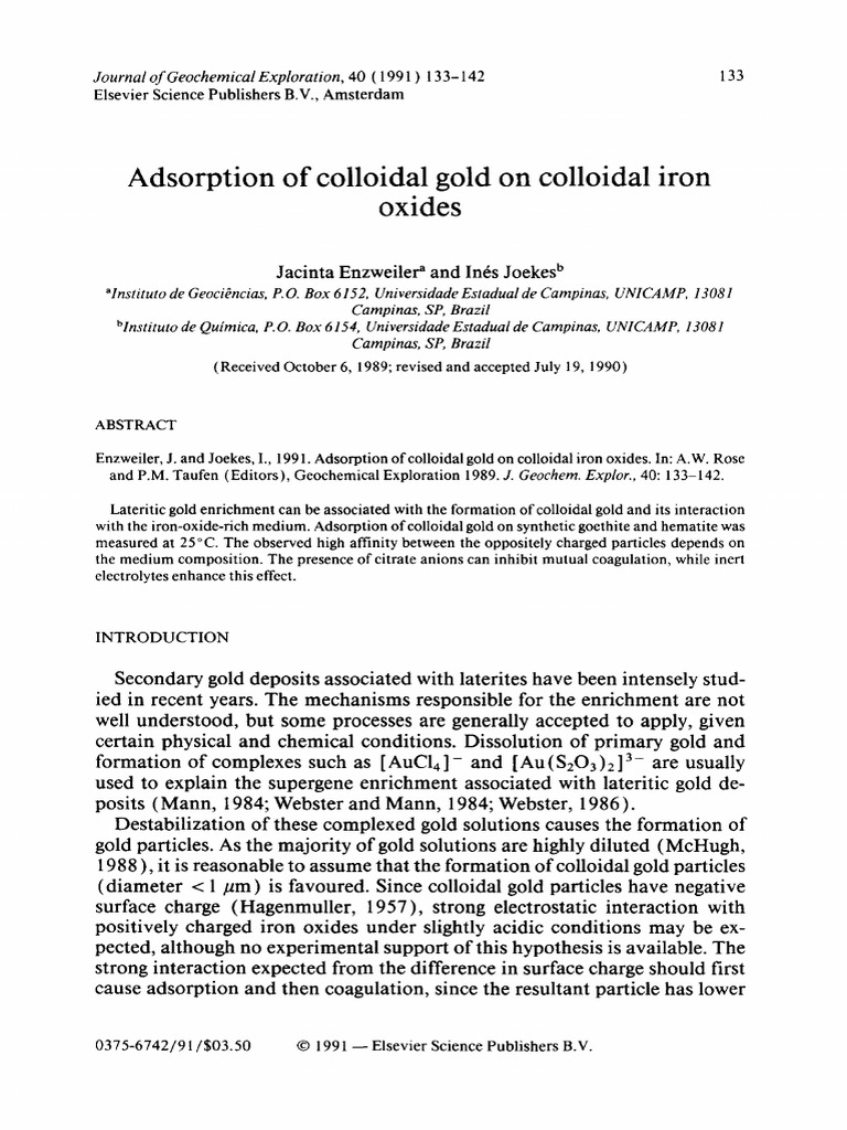 Colloidal Gold Adsorption on Iron Oxides | PDF | Colloid | Gold