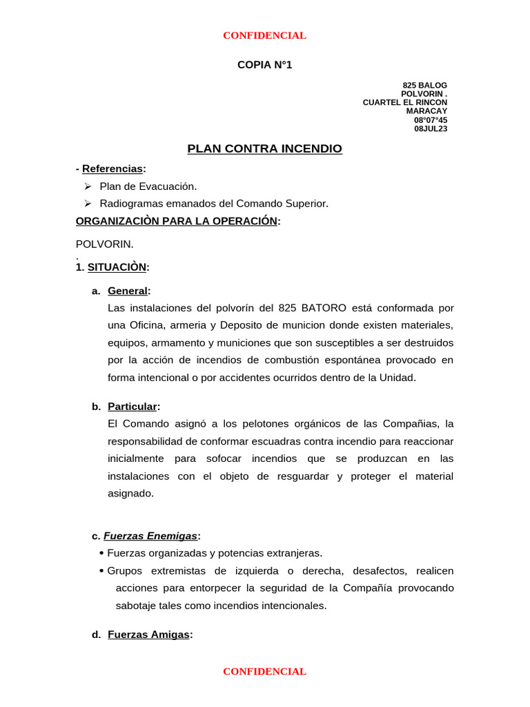 Plan de Acción Contra Incendios 825 BATORO | PDF | Incendios | Combustión