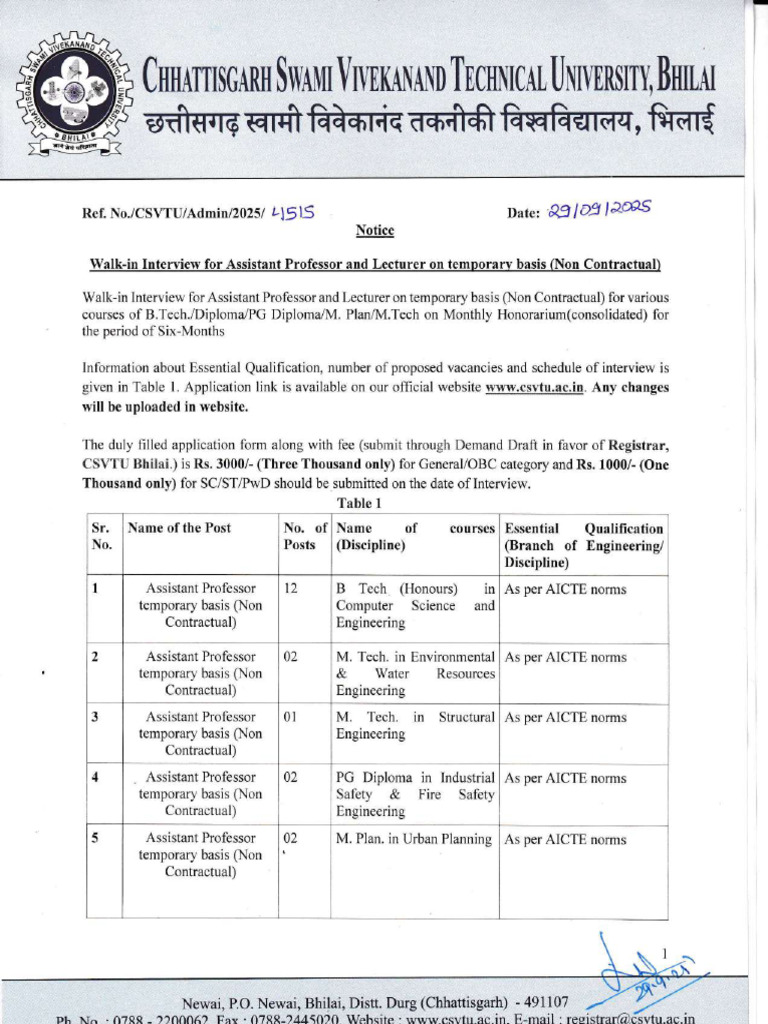 Walk-in Interview for Assistant Professors | PDF