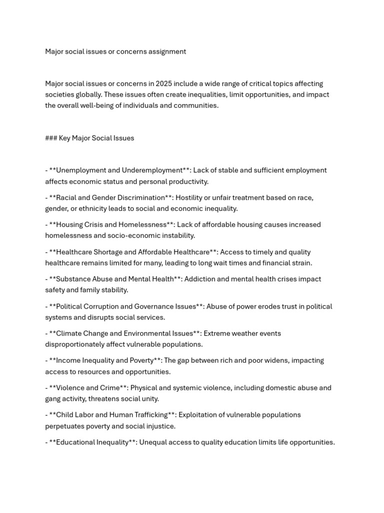 Major Social Issues in 2025 Overview | PDF | Health Equity | Economic ...