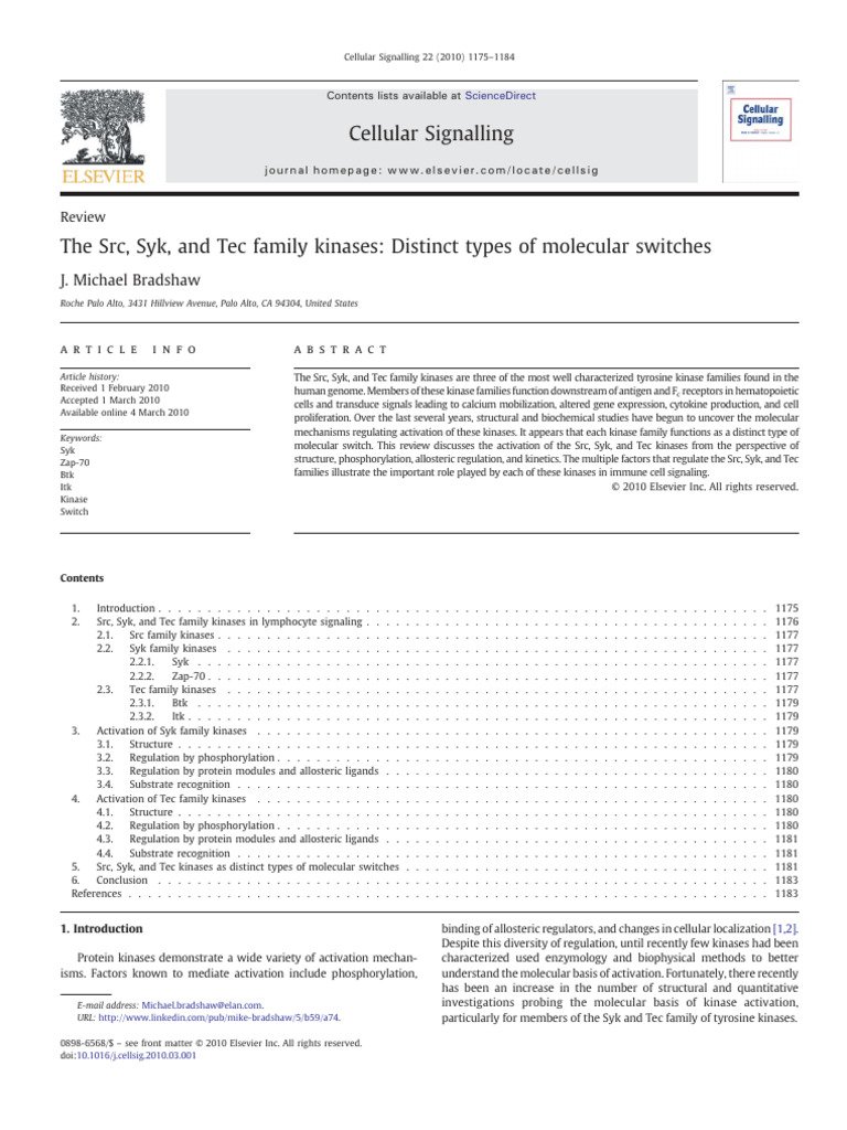 The Src, Syk, And Tec Family Kinases: Distinct Types of Molecular ...