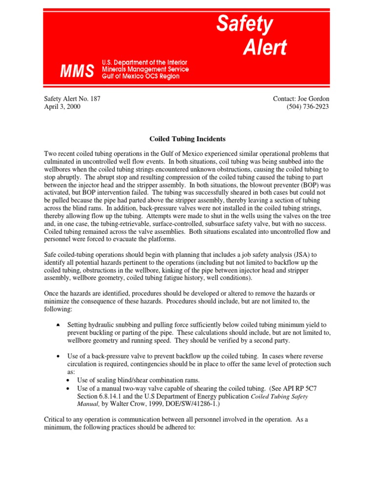 Coiled Tubing Safety Alert: Gulf Incidents | PDF | Blowout (Well ...