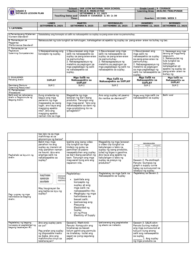 DLL in AP 9- Q2- week 3-3333-SY-2025- 2026 | PDF