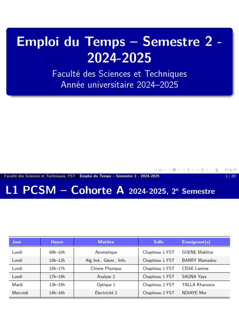 Emploi du Temps FST Semestre 2 2024-2025 | PDF | Biologie | Science de ...