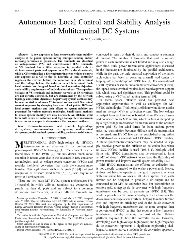 Local Control in Multiterminal DC Systems | PDF | High Voltage Direct ...