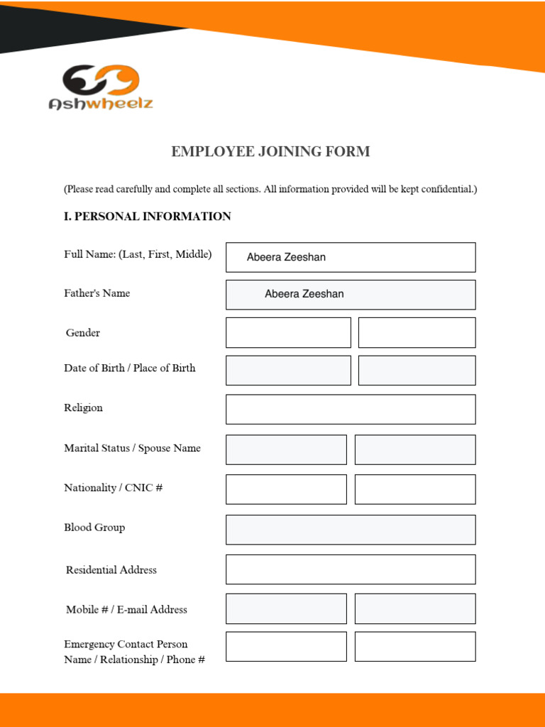 Employee Joining Form Details | PDF | Identity Document