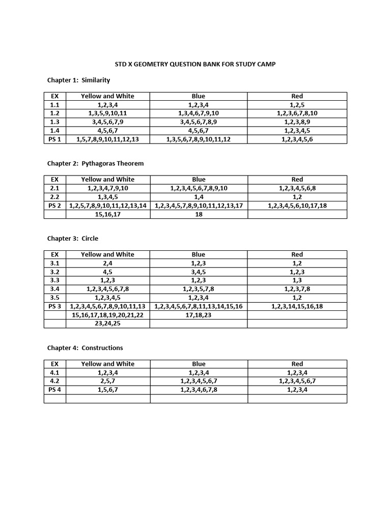 STD X Geometry Question Bank | PDF | Trigonometry | Geometry