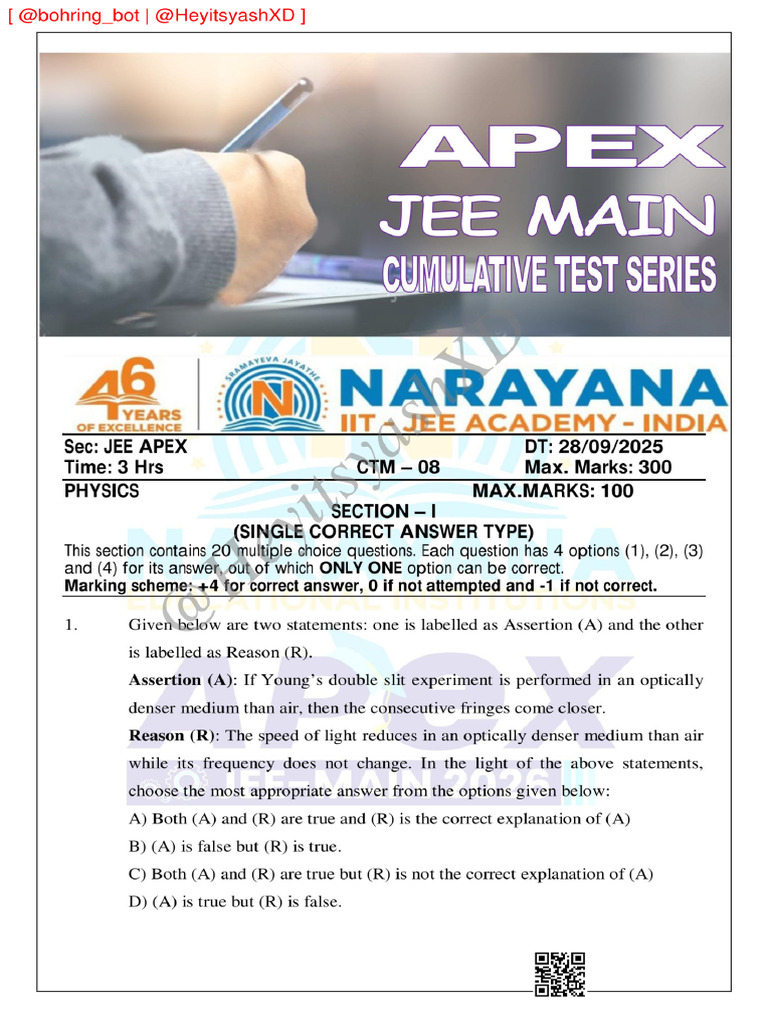JEE MAINS Topper Test Series (Narayana Coaching) | PDF