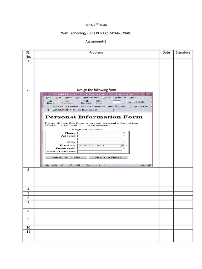 PHP Web Technology Lab Assignments | PDF