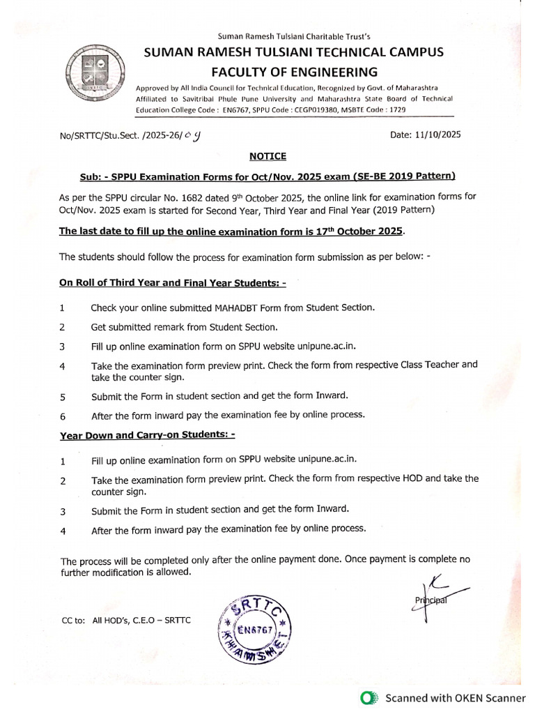 SPPU Exam Form Notice | PDF