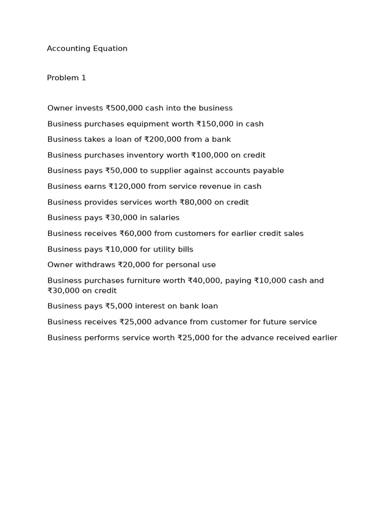 Accounting Equation - Problem 1 | PDF