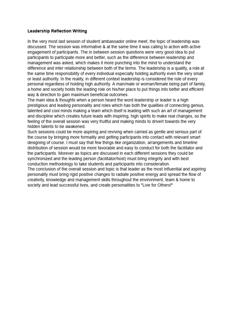 Leadership Reflection and Insights | PDF | Leadership | Mind