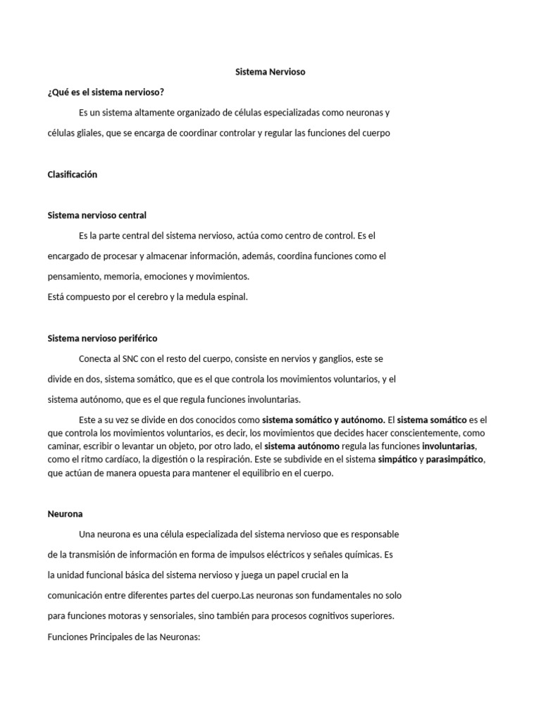Estructura y Función del Sistema Nervioso | PDF | Sinapsis | Neurona