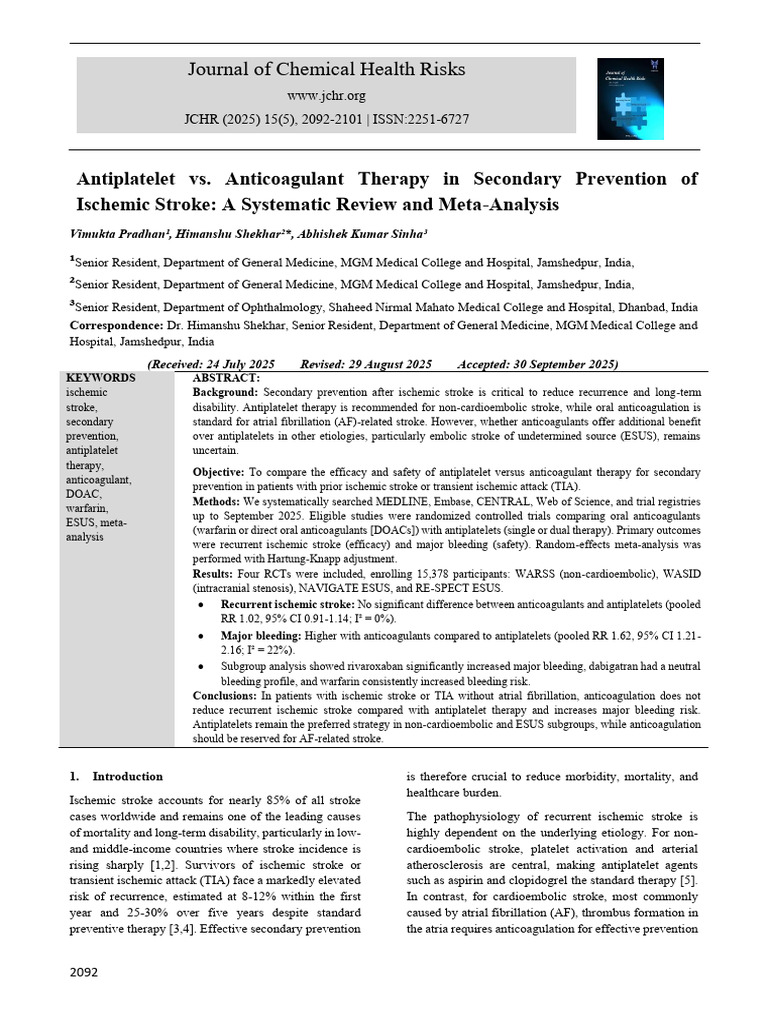 Antiplatelet vs. Anticoagulant Therapy in Secondary Prevention of ...