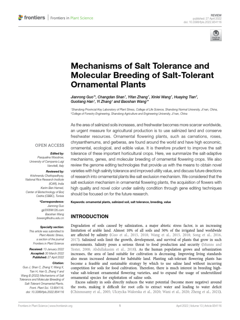 Salt Tolerance in Ornamental Plants | PDF | Reactive Oxygen Species ...