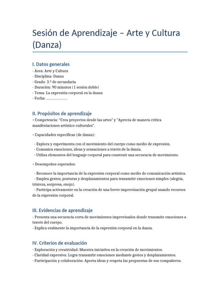 Expresión Corporal en Danza para Secundaria | PDF | Bailes | Las emociones