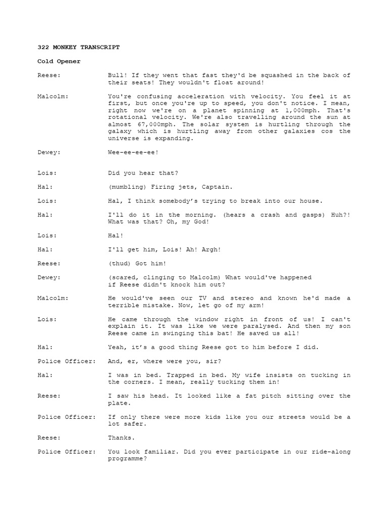 3x22 Monkey Transcript Mitmvc | PDF
