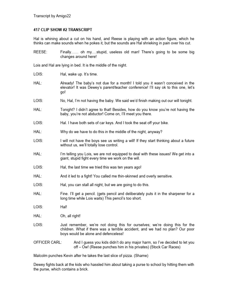 4x17 Clip Show 2 Transcript Mitmvc | PDF