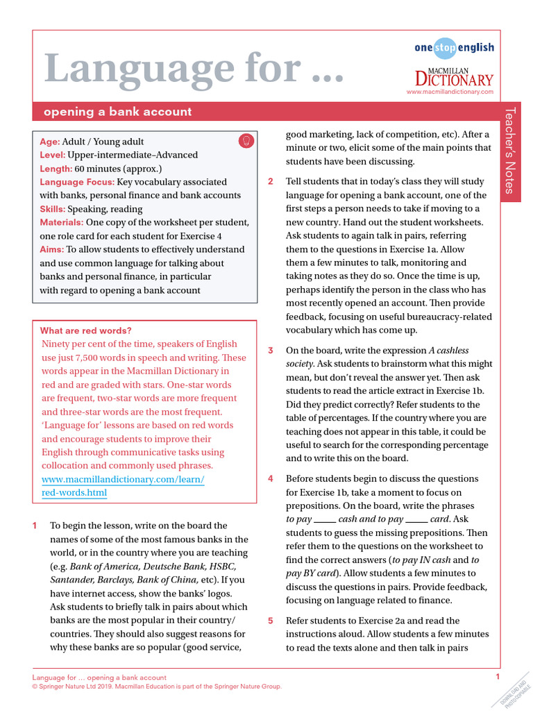 Language for Opening a Bank Account | PDF | Noun | Banks