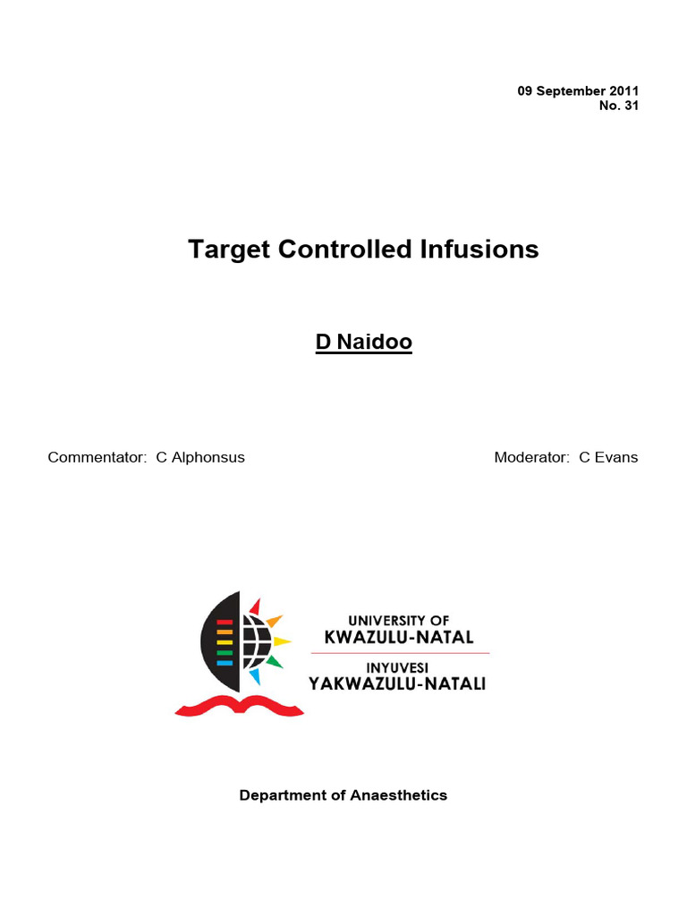 Target Controlled Infusions in Anaesthesia | PDF | Pharmacokinetics ...