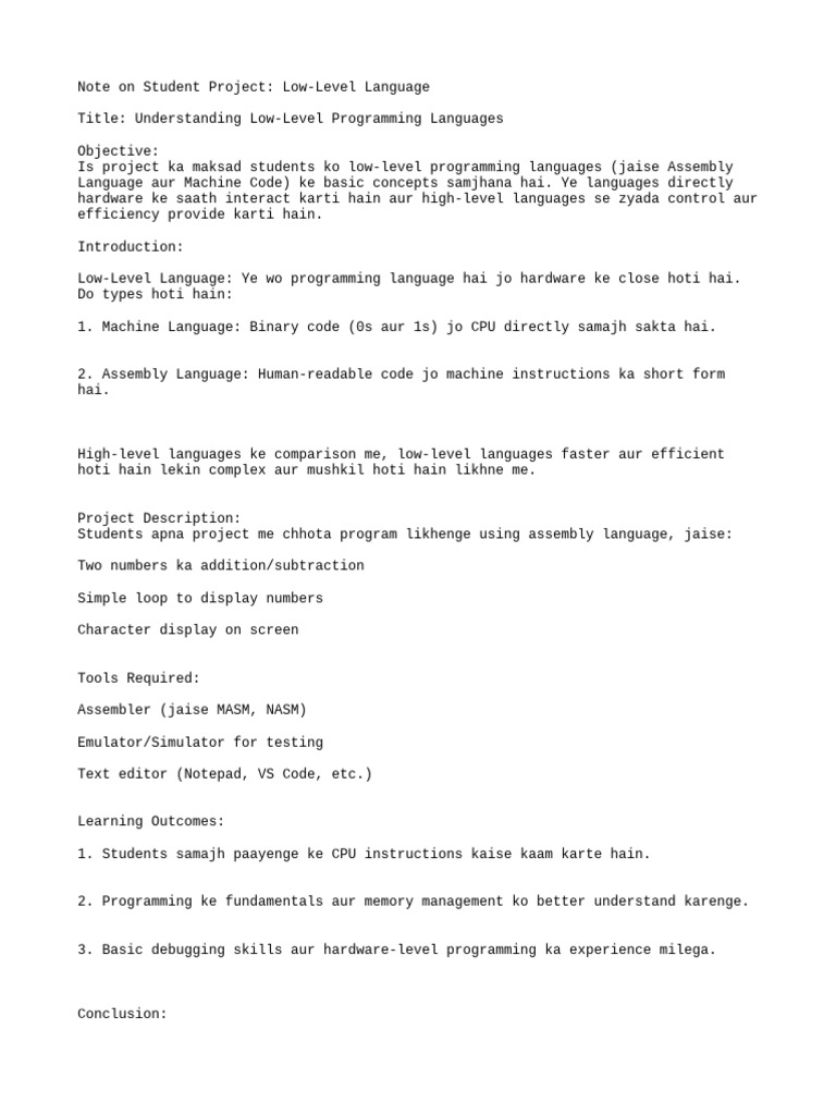 Low-Level Language Project Guide | PDF