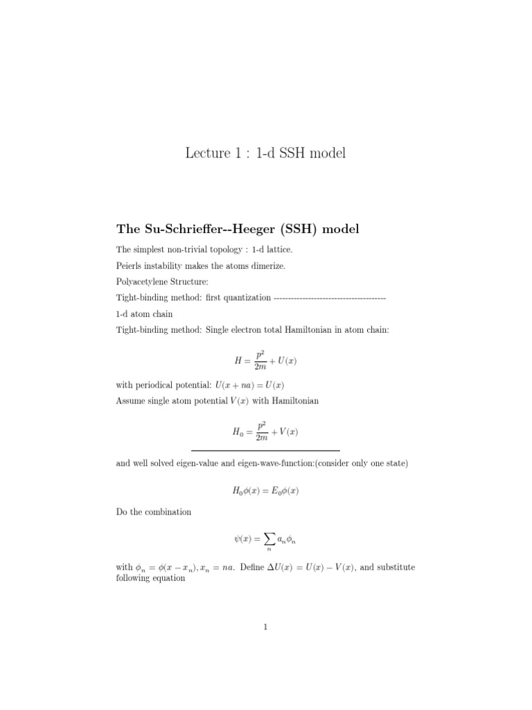 1D SSH Model: Topology and Hamiltonian Analysis | PDF | Physics ...