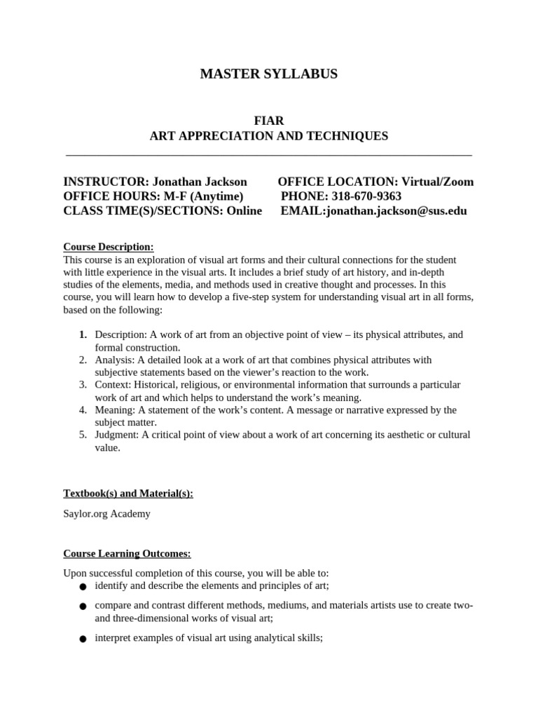 Art Appreciation Course Syllabus | PDF | Liberal Arts Education | Cognition