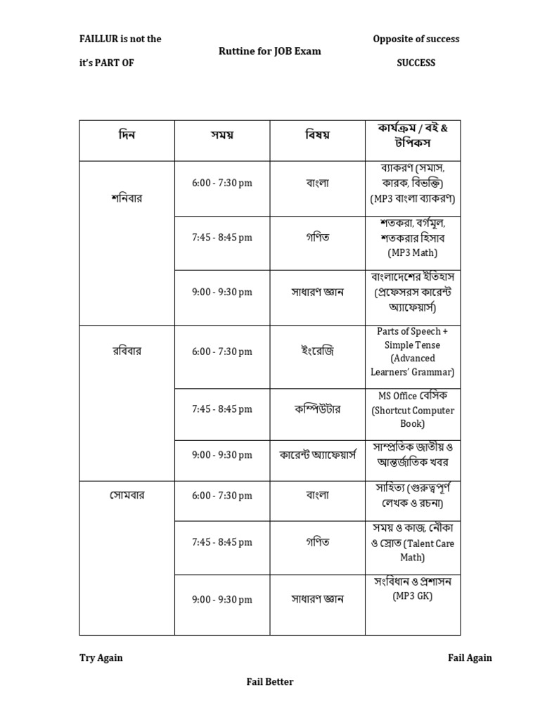 Job Exam Weekly Routine | PDF