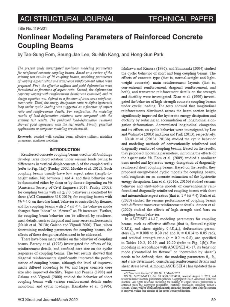 Nonlinear Modeling of Coupling Beams | PDF | Beam (Structure) | Concrete