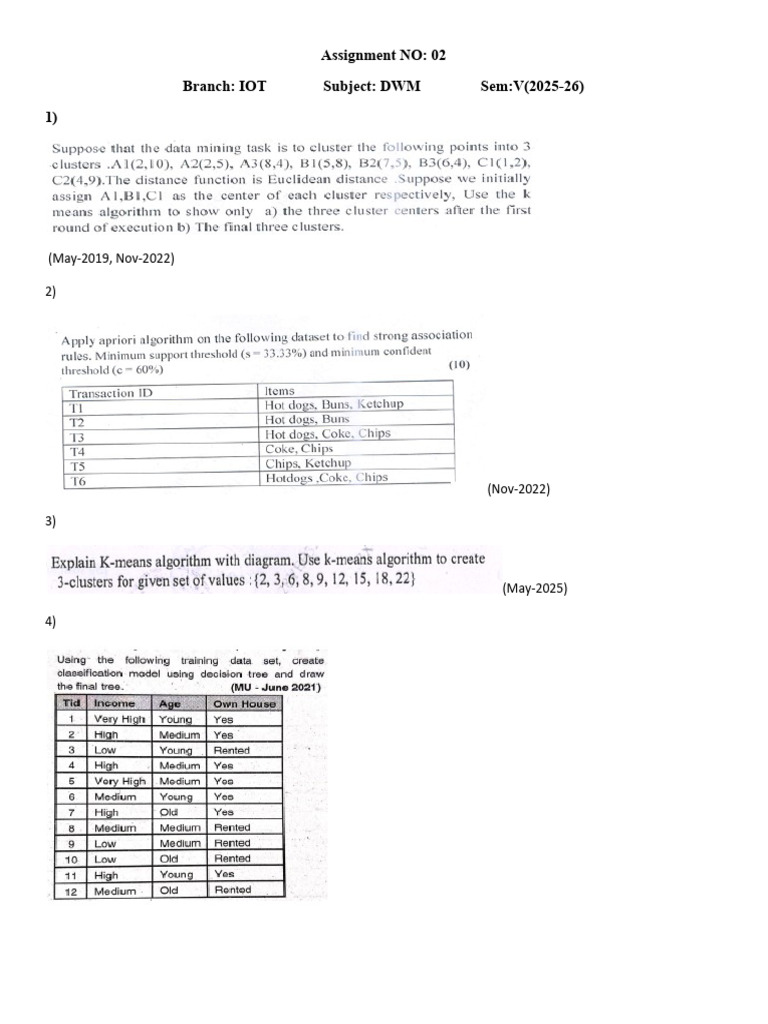 DWM Assignment Schedule for IOT Sem V | PDF