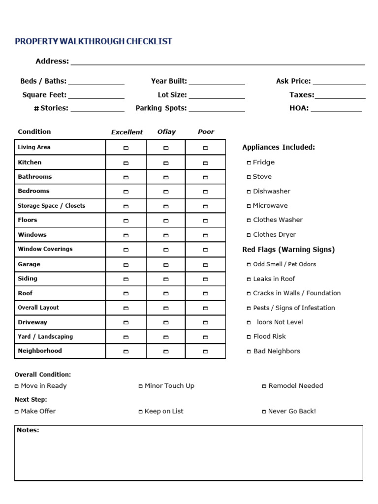 Property Walkthrough Checklist Guide | PDF