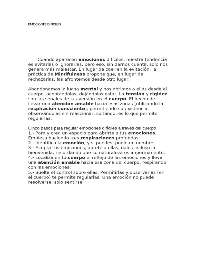 Regular Emociones Difíciles con Mindfulness | PDF