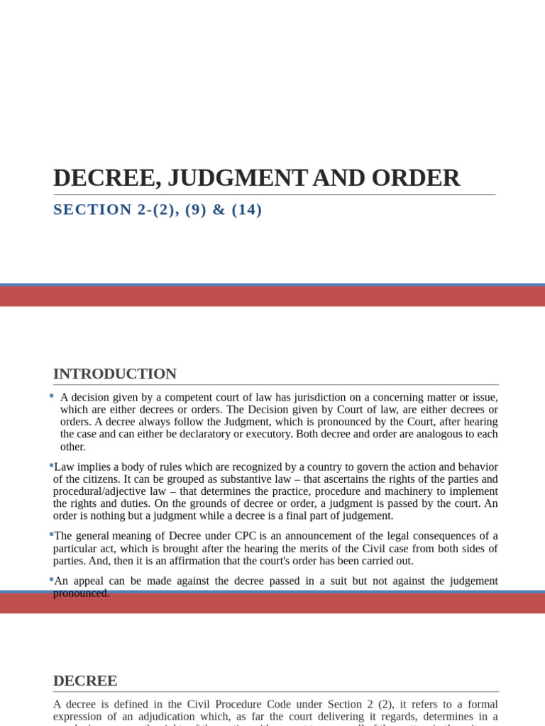 Definitions-Decree, Judgement and Order | PDF | Judgment (Law) | Lawsuit