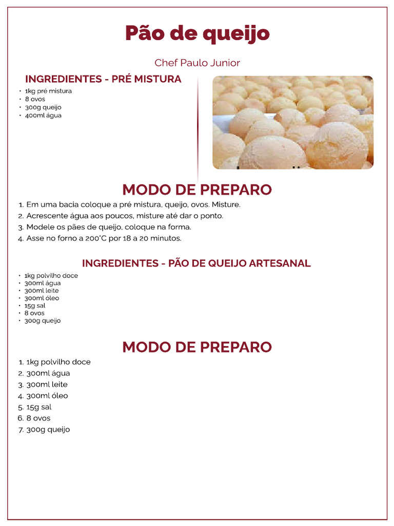 Receita de Pão de Queijo Artesanal | PDF | Pães | Assados