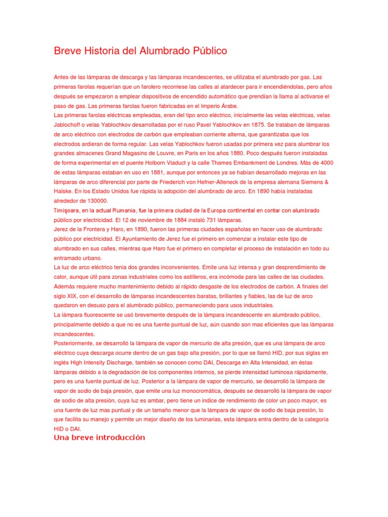 Evolución del Alumbrado Público Histórico | PDF | Luz de la calle | Ligero