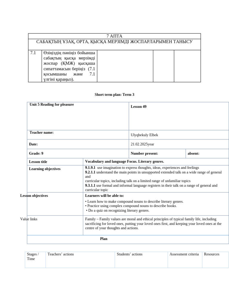 9th Grade English Lesson Plans Overview | PDF | Adjective | Grammar