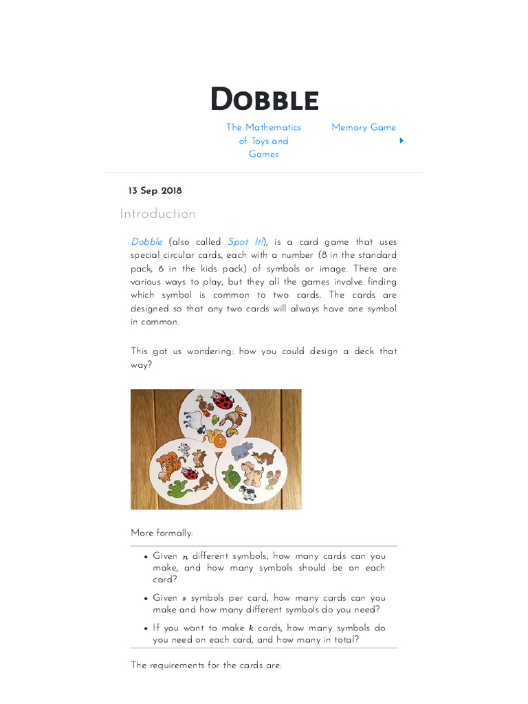 Designing Dobble: Card and Symbol Math | PDF | Projective Geometry ...