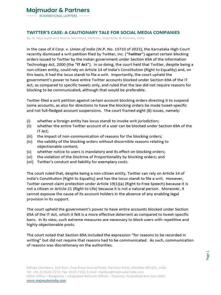 Twitters Case A Cautionary Tale For Social Media Companies | PDF ...