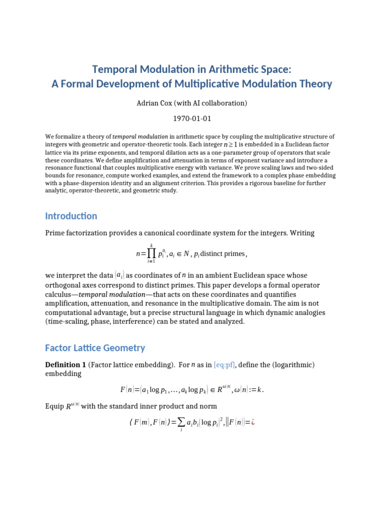 Temporal Modulation in Arithmetic Space | PDF | Logarithm | Geometry