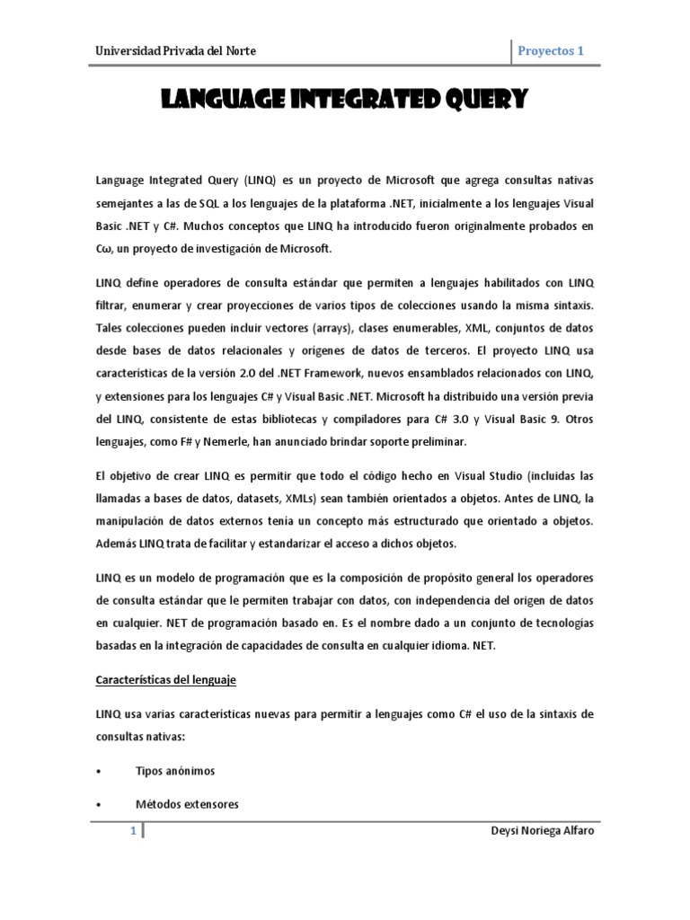 Linq | PDF | Consulta integrada de idiomas | C Sharp (lenguaje de ...