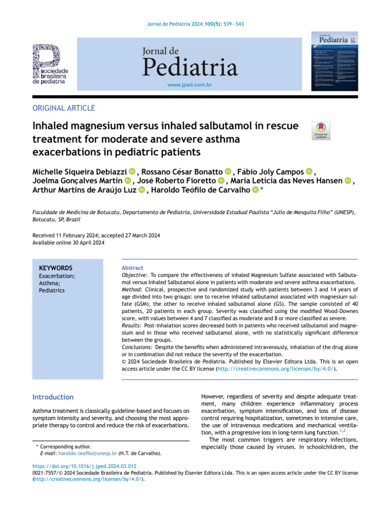 Inhaled Magnesium Versus Inhaled Salbutamol in Rescue Treatment For ...